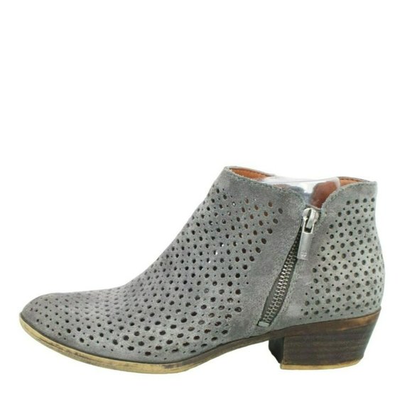 Lucky Brand Shoes - Lucky Brand Gray Suede Side  Zipper  Perforated Ankle Booties Size 6.5 M